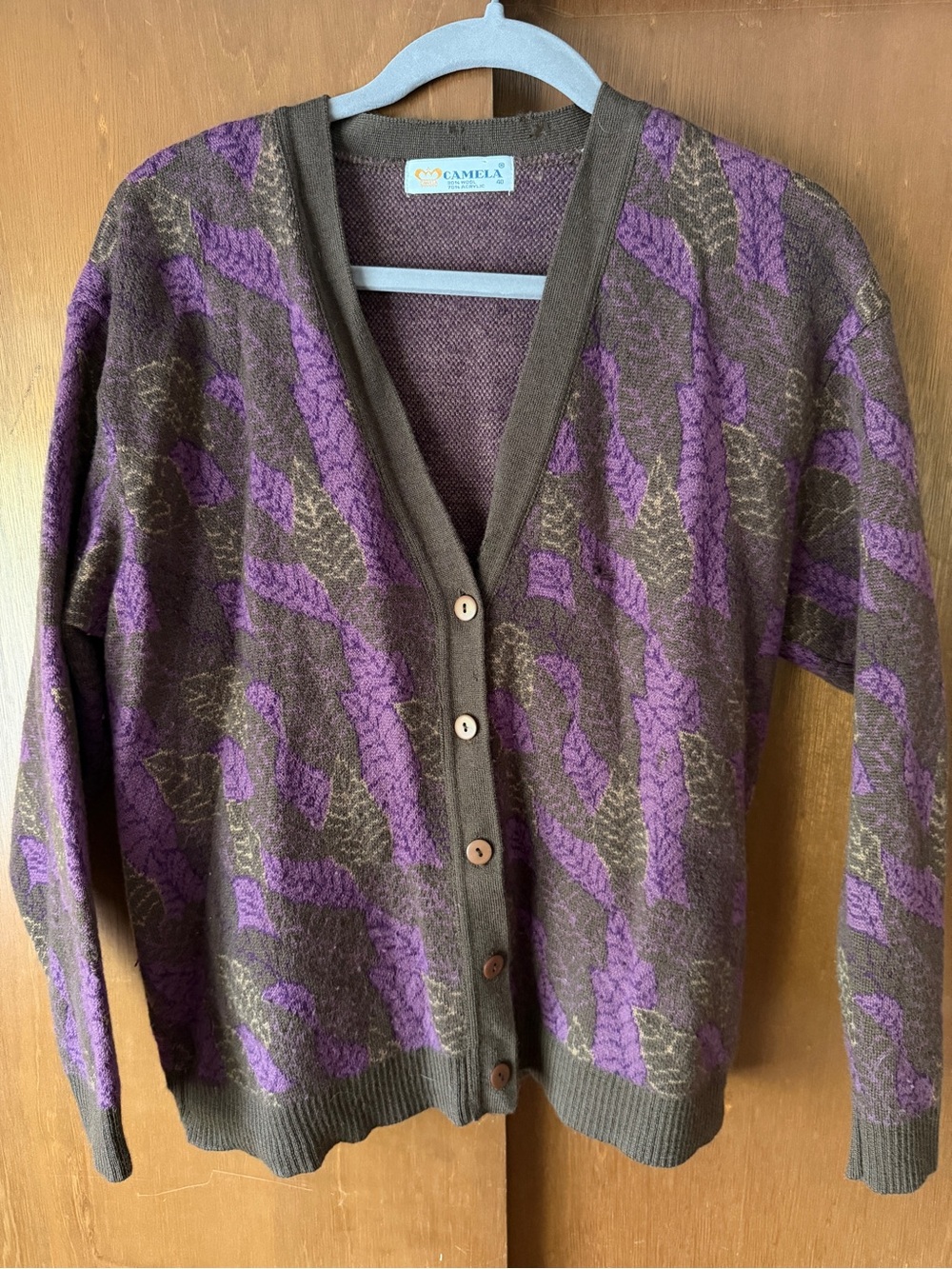CAMELA Purple & Brown V-Neck Button Cardigan Sweater